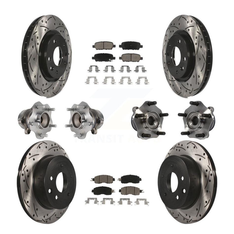 Front Rear Hub Bearings Assembly Coated Disc Brake Rotors And Ceramic Pads Kit (10Pc) For Nissan LEAF KBB-120103