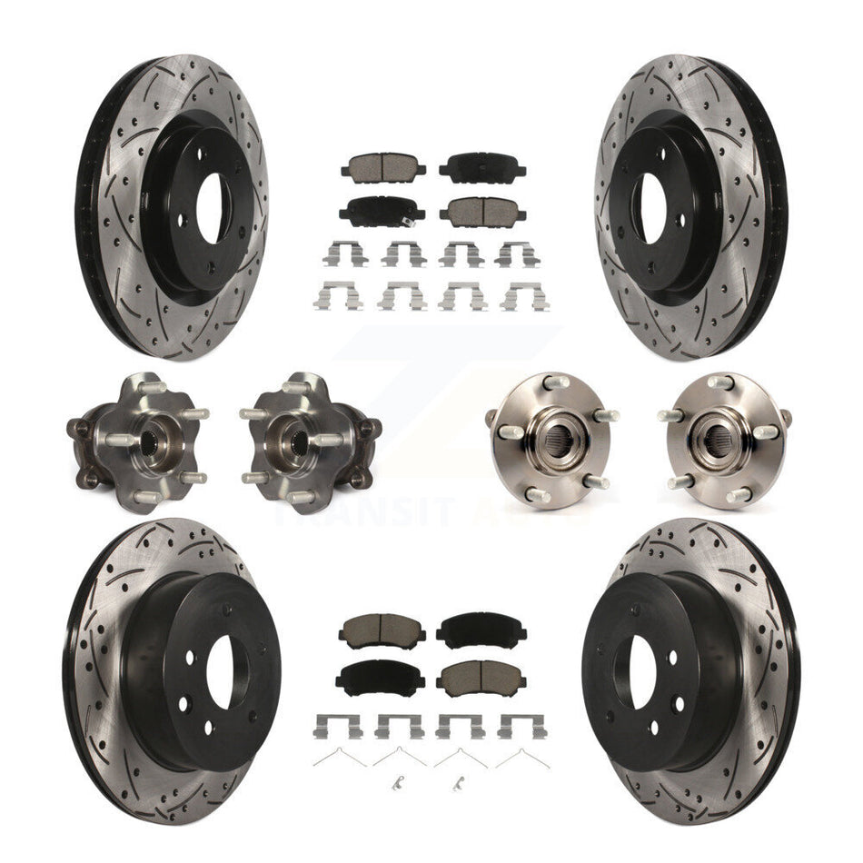 Front Rear Hub Bearings Assembly Coated Disc Brake Rotors And Ceramic Pads Kit (10Pc) For 2014-2015 Nissan Rogue Select AWD KBB-120105
