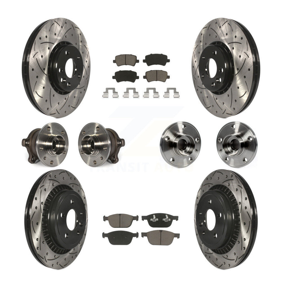 Front Rear Hub Bearings Assembly Coated Disc Brake Rotors And Ceramic Pads Kit (10Pc) For 2010-2015 Volvo XC60 AWD KBB-120111