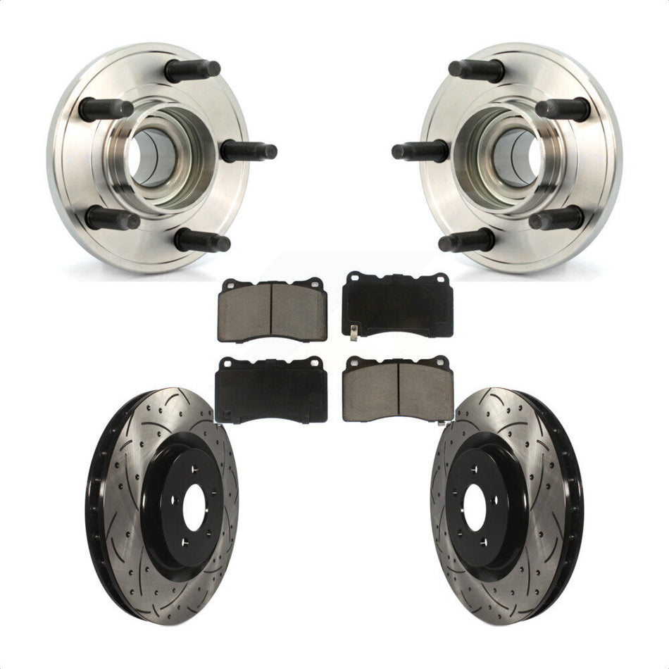 Front Hub Bearing Assembly With Coated Drilled Slotted Disc Brake Rotors And Ceramic Pads Kit For Ford Mustang KBB-120116