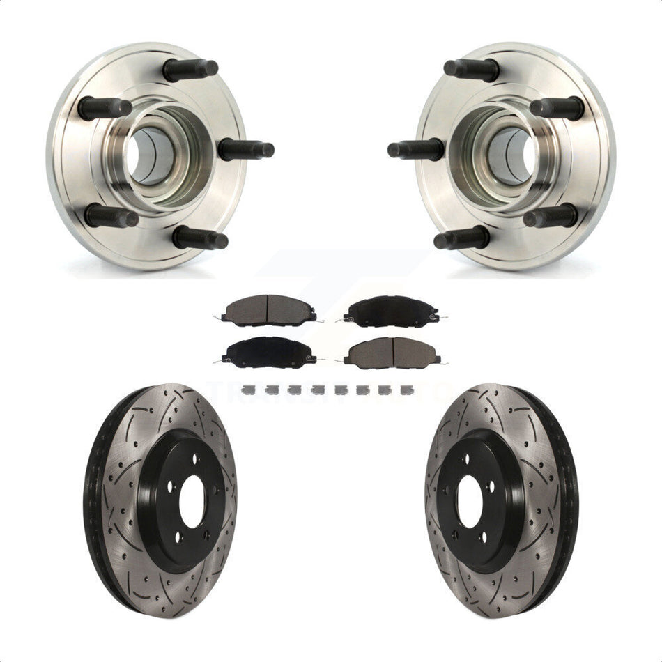 Front Hub Bearing Assembly With Coated Drilled Slotted Disc Brake Rotors And Ceramic Pads Kit For Ford Mustang KBB-120118