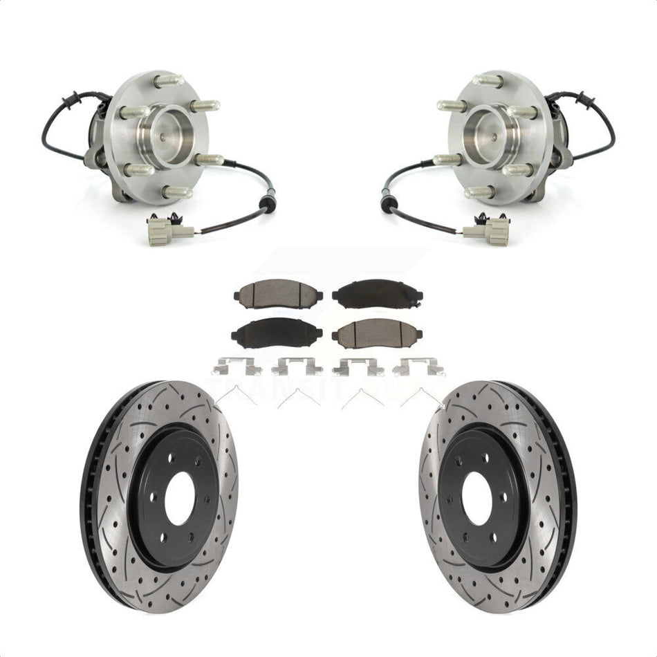 Front Hub Bearing Assembly With Coated Drilled Slotted Disc Brake Rotors And Ceramic Pads Kit For Nissan Frontier Pathfinder Xterra Suzuki Equator KBB-120119