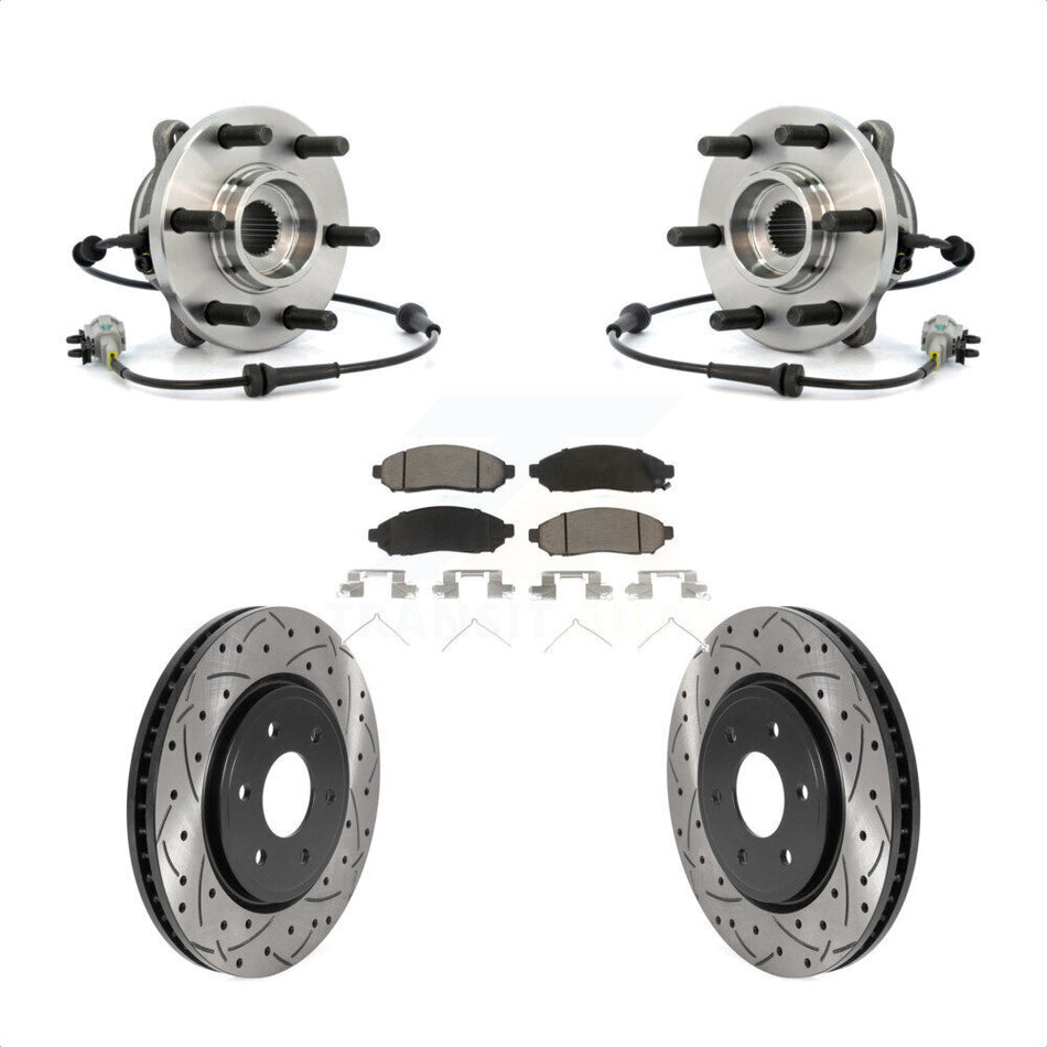 Front Hub Bearing Assembly With Coated Drilled Slotted Disc Brake Rotors And Ceramic Pads Kit For Nissan Frontier Pathfinder Xterra Suzuki Equator KBB-120120