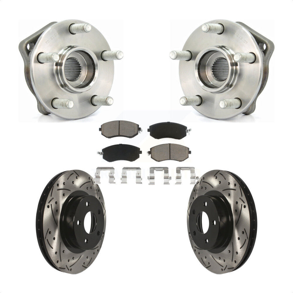 Front Hub Bearing Assembly With Coated Drilled Slotted Disc Brake Rotors And Ceramic Pads Kit For Subaru Impreza KBB-120129