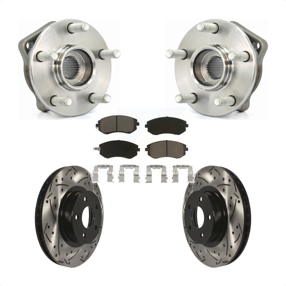 Front Hub Bearing Assembly With Coated Drilled Slotted Disc Brake Rotors And Ceramic Pads Kit For Subaru Impreza Legacy KBB-120131