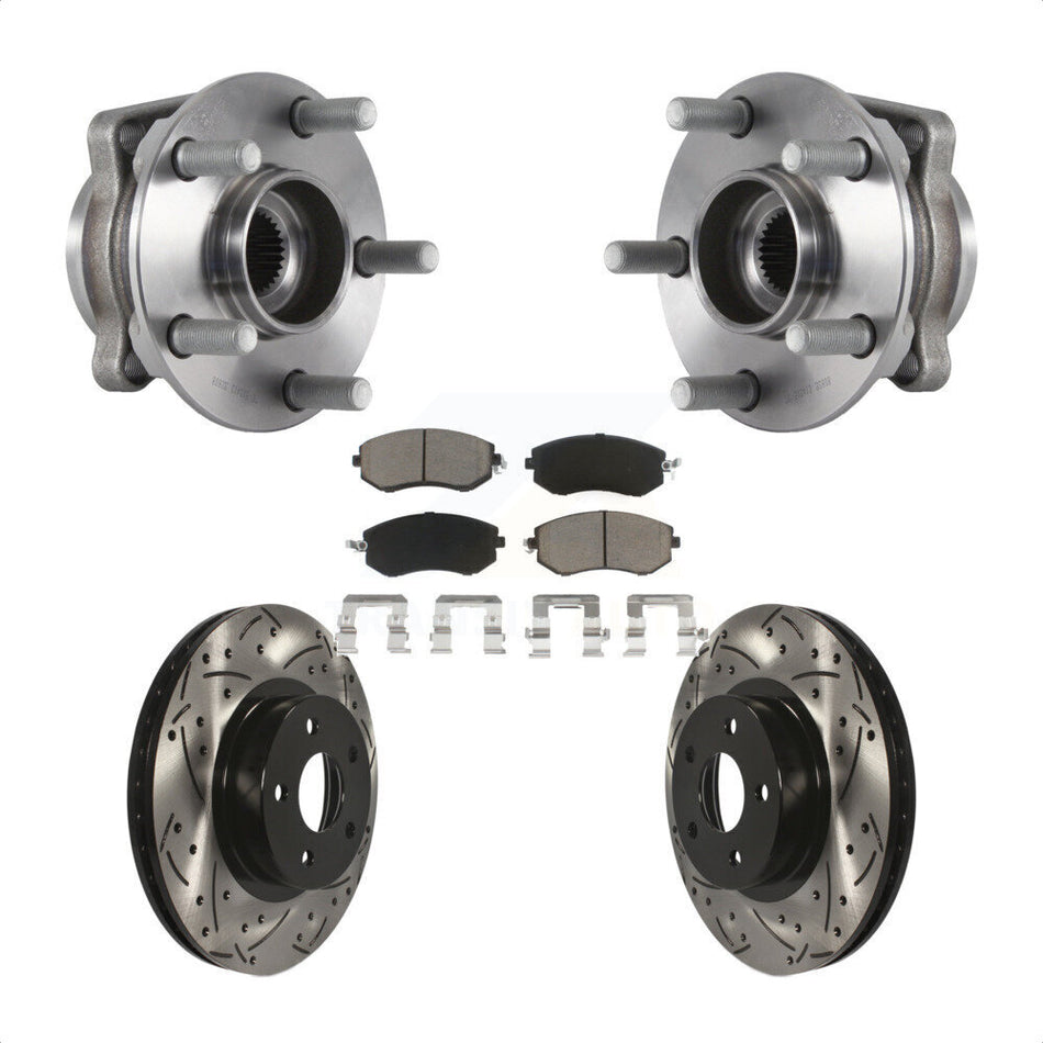 Front Hub Bearing Assembly With Coated Drilled Slotted Disc Brake Rotors And Ceramic Pads Kit For Subaru Impreza KBB-120136