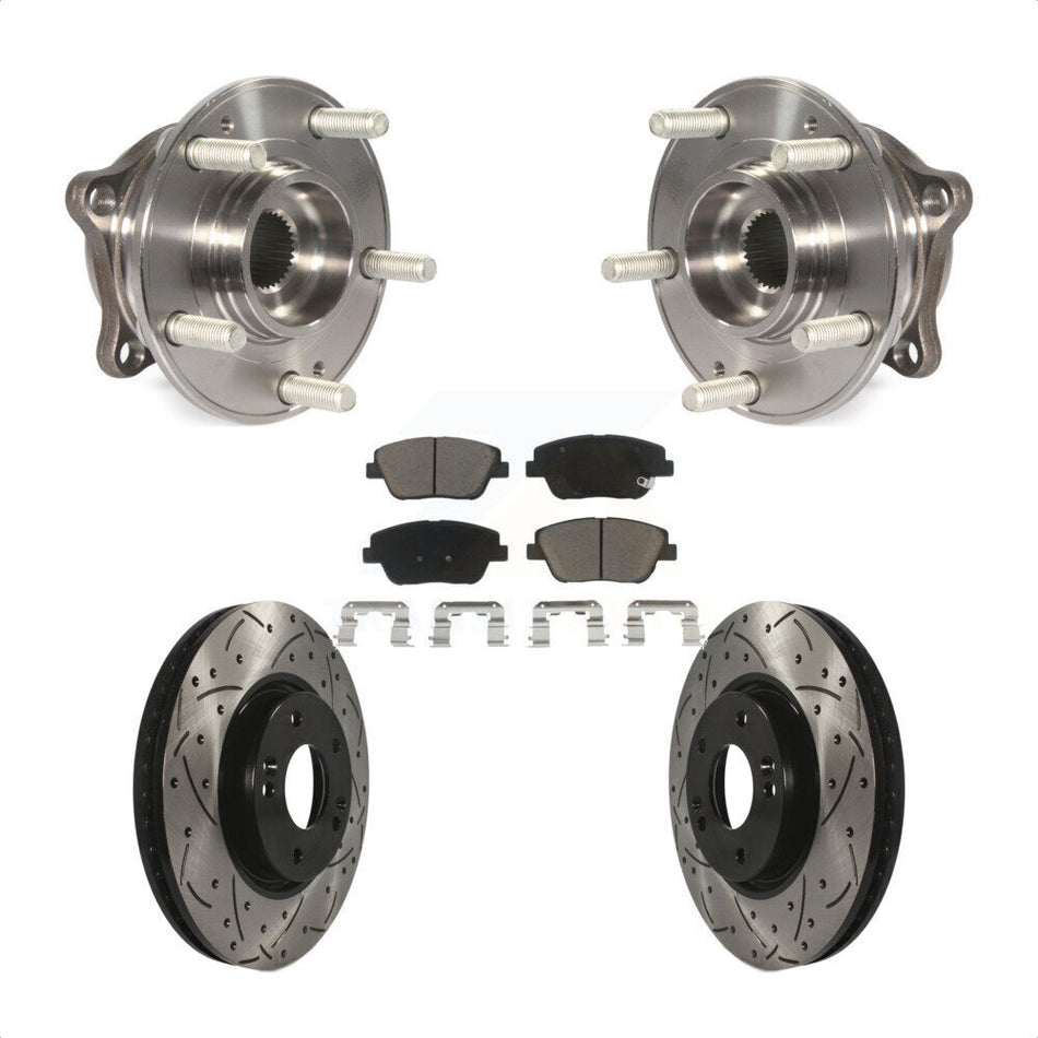 Front Hub Bearing Assembly With Coated Drilled Slotted Disc Brake Rotors And Ceramic Pads Kit For 2015 Hyundai Sonata FULL HYBRID EV-GAS (FHEV) engine KBB-120141