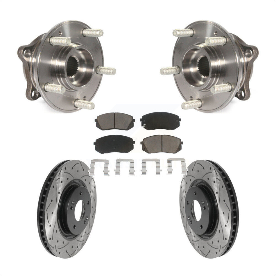 Front Hub Bearing Assembly With Coated Drilled Slotted Disc Brake Rotors And Ceramic Pads Kit For Hyundai Sonata Tucson KBB-120142