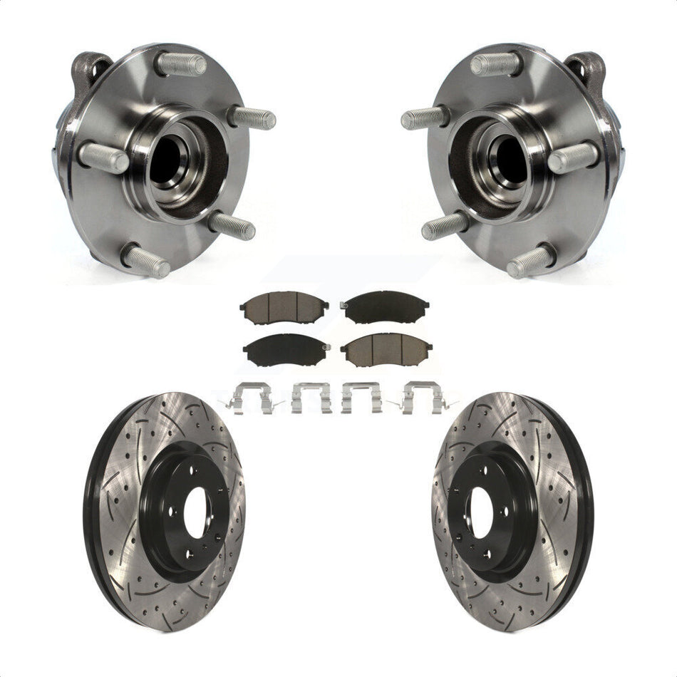 Front Hub Bearing Assembly Coated Drilled Slotted Disc Brake Rotors And Pads Kit For INFINITI G37 G35 M35 Nissan 370Z EX35 QX70 M37 G25 Q70 Q70L M45 Q40 QX50 M56 EX37 M35h KBB-120145