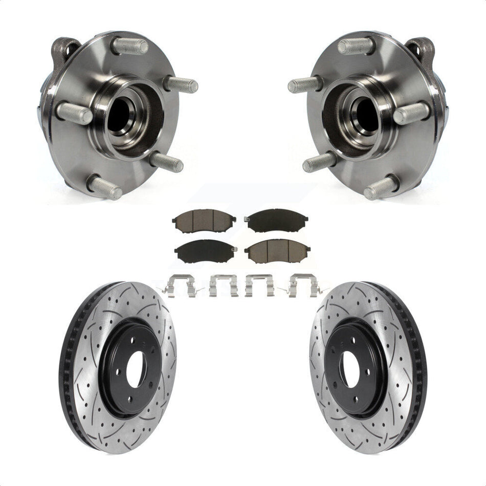 Front Hub Bearing Assembly With Coated Drilled Slotted Disc Brake Rotors And Ceramic Pads Kit For INFINITI FX35 FX37 QX70 KBB-120147