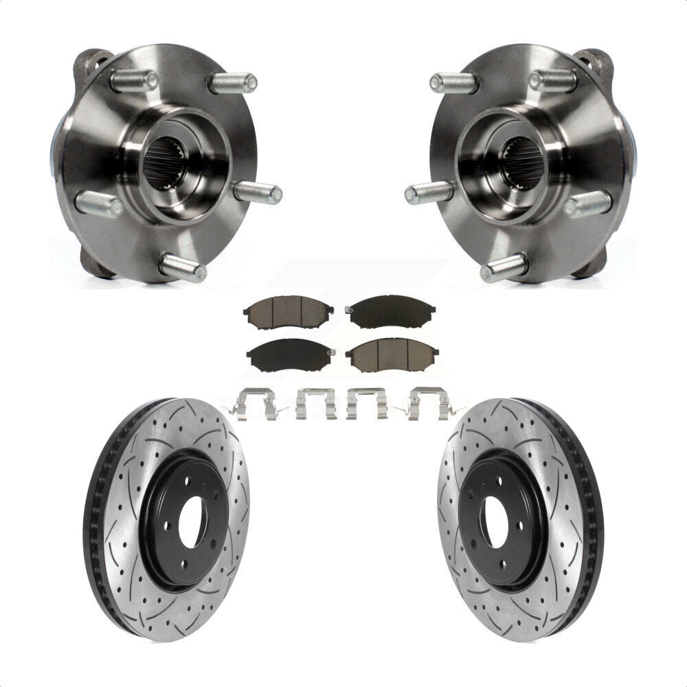 Front Hub Bearing Assembly Drilled Slot Brake Rotor & Pad Kit For INFINITI FX35 FX37 FX45 KBB-120148