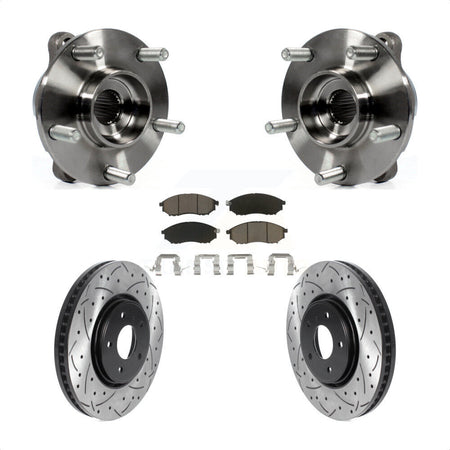 Front Hub Bearing Assembly Drilled Slot Brake Rotor & Pad Kit For INFINITI FX35 FX37 FX45 KBB-120148