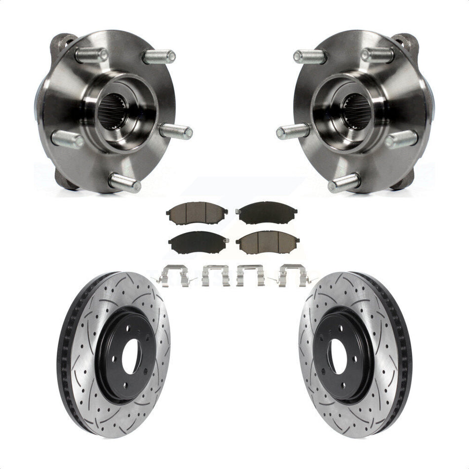 Front Hub Bearing Assembly Drilled Slot Brake Rotor & Pad Kit For INFINITI FX35 FX37 FX45 KBB-120148