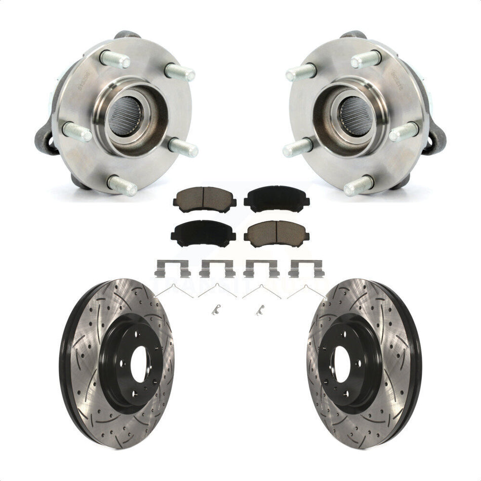Front Hub Bearing Assembly With Coated Drilled Slotted Disc Brake Rotors And Ceramic Pads Kit For Nissan Maxima KBB-120152