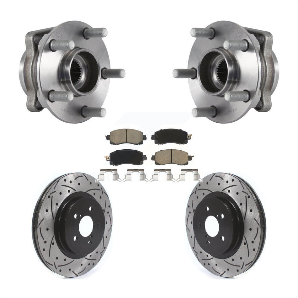 Front Hub Bearing Assembly With Coated Drilled Slotted Disc Brake Rotors And Ceramic Pads Kit For Subaru Crosstrek Impreza KBB-120156