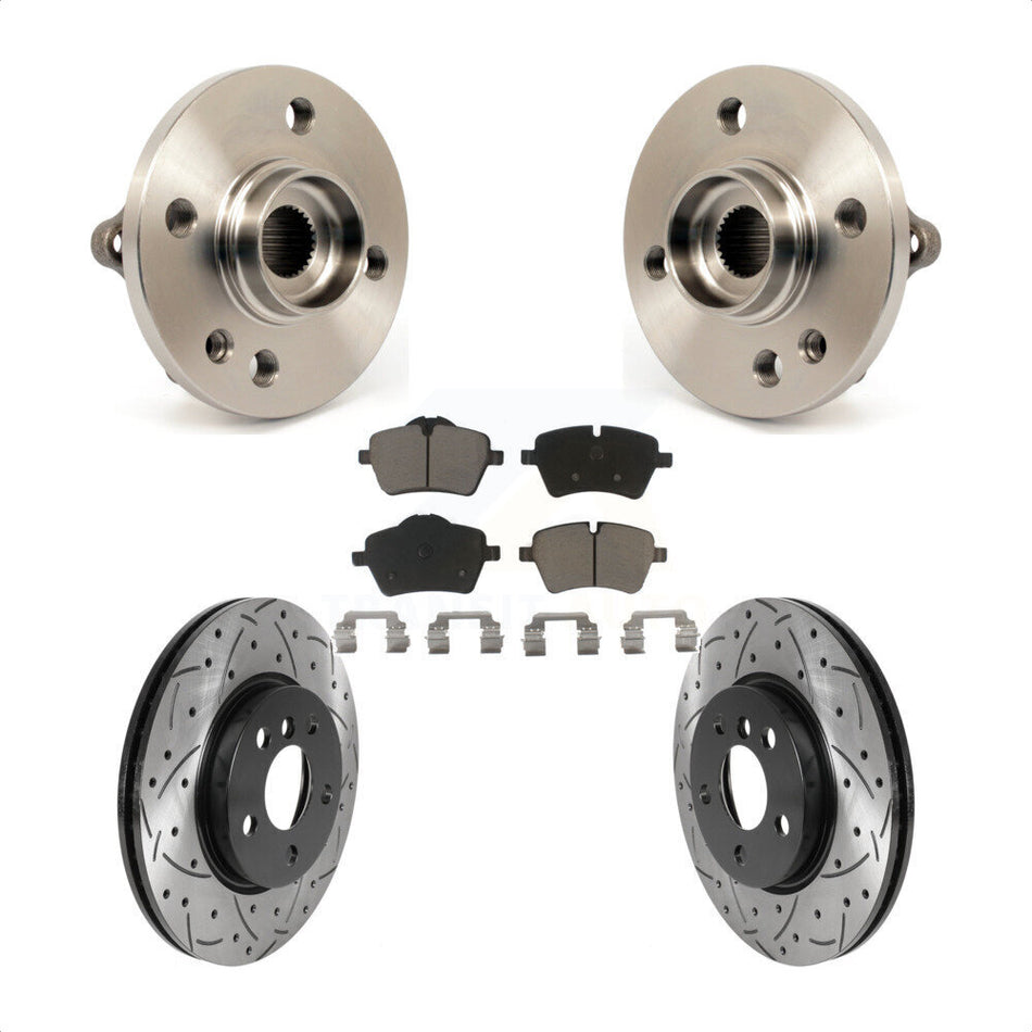 Front Hub Bearing Assembly Coated Drilled Slotted Disc Brake Rotor And Ceramic Pad Kit For 2014-2015 Mini Cooper Convertible Coupe With 294mm Diameter 5 Lug Wheels KBB-120161