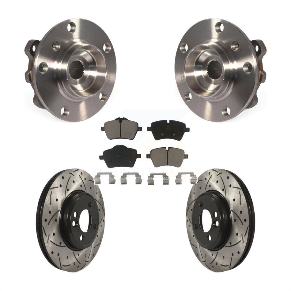 Front Hub Bearing Assembly With Coated Drilled Slotted Disc Brake Rotors And Ceramic Pads Kit For Mini Cooper Countryman KBB-120162