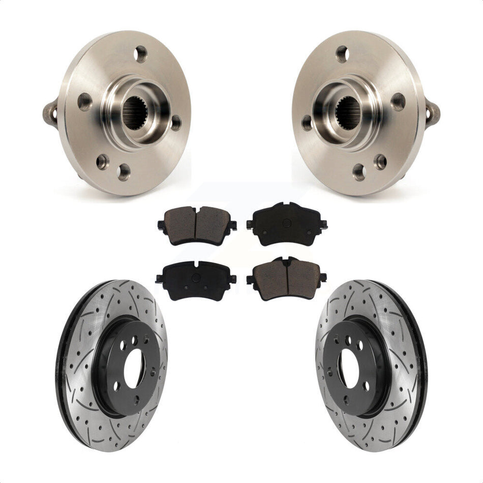 Front Hub Bearing Assembly Coated Drilled Slotted Disc Brake Rotors And Ceramic Pads Kit For 2015 Mini Cooper Convertible Coupe With 294mm Diameter Rotor 5 Lug Wheels KBB-120165