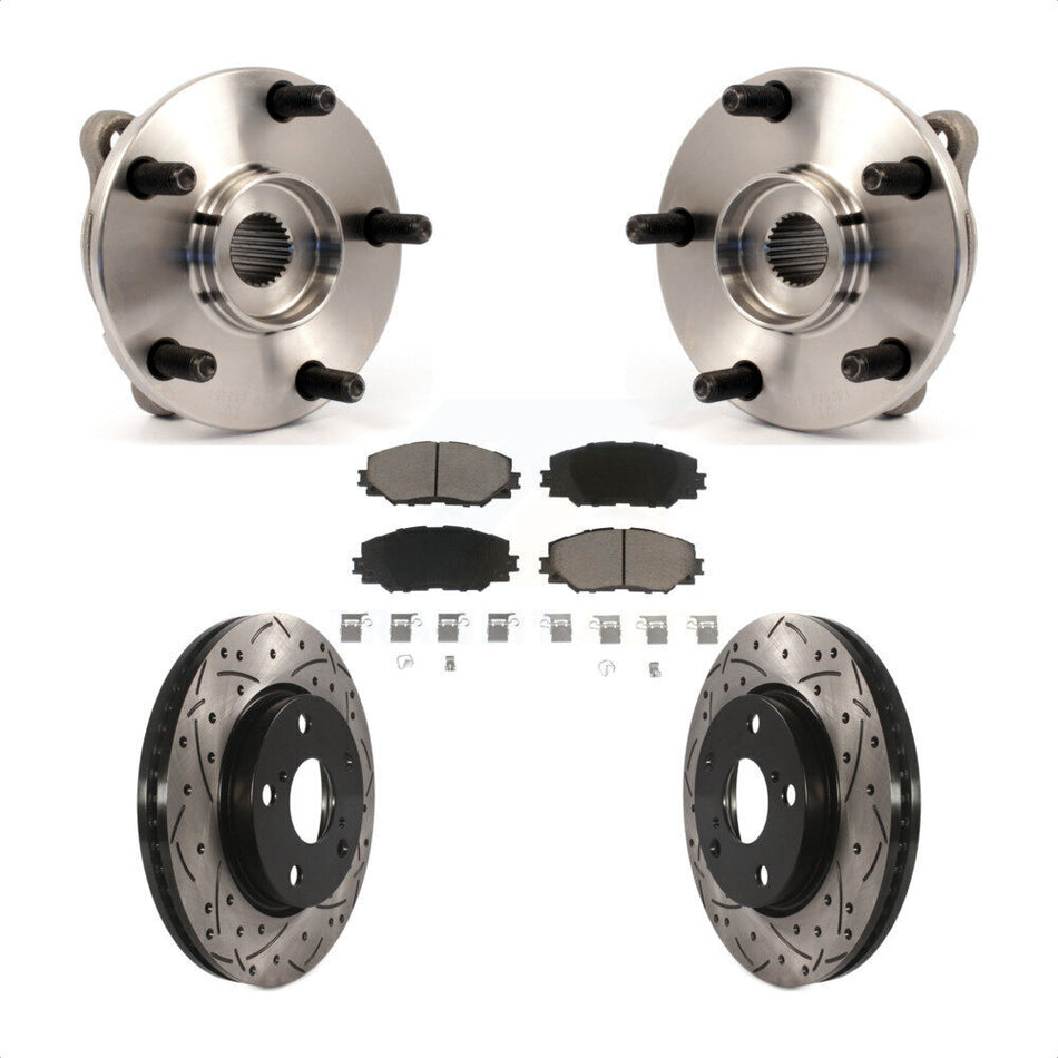 Front Hub Bearing Assembly With Coated Drilled Slotted Disc Brake Rotors And Ceramic Pads Kit For Toyota RAV4 Scion xB Prius V Lexus HS250h KBB-120166