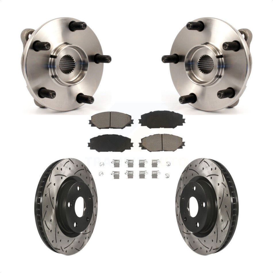 Front Hub Bearing Assembly With Coated Drilled Slotted Disc Brake Rotors And Ceramic Pads Kit For Toyota RAV4 Scion tC Corolla iM KBB-120167