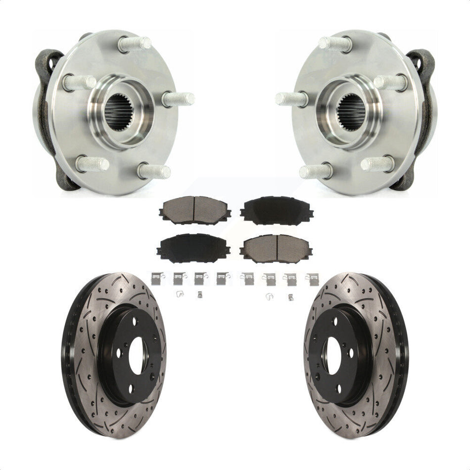 Front Hub Bearing Assembly With Coated Drilled Slotted Disc Brake Rotors And Ceramic Pads Kit For 2013-2018 Toyota RAV4 LE KBB-120169