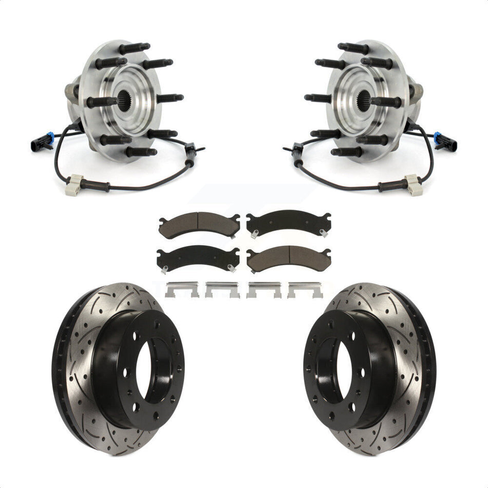 Front Hub Bearing Assembly Coated Drilled Slotted Disc Brake Rotor Pads Kit For Chevrolet Silverado 2500 HD GMC Sierra Hummer H2 Classic 1500 3500 Suburban Yukon XL Avalanche KBB-120170