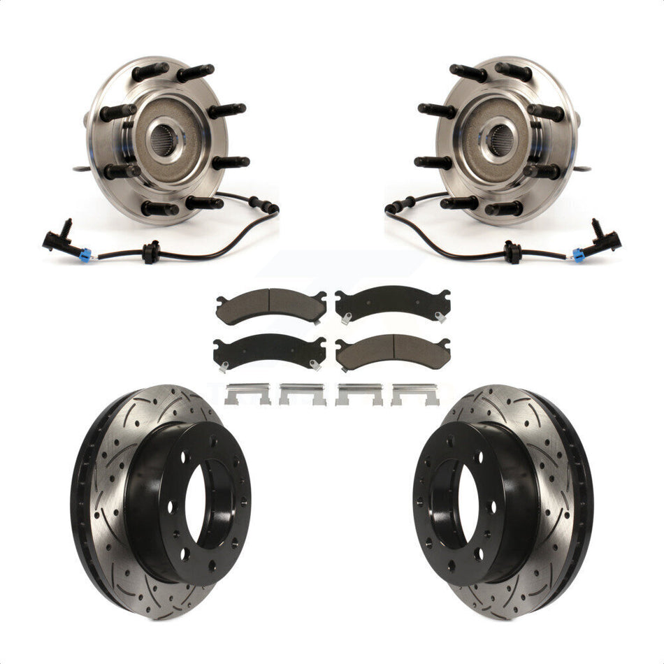 Front Hub Bearing Assembly With Coated Drilled Slotted Disc Brake Rotors And Ceramic Pads Kit For Chevrolet Silverado 2500 HD GMC Sierra Suburban Hummer H2 Yukon XL KBB-120173
