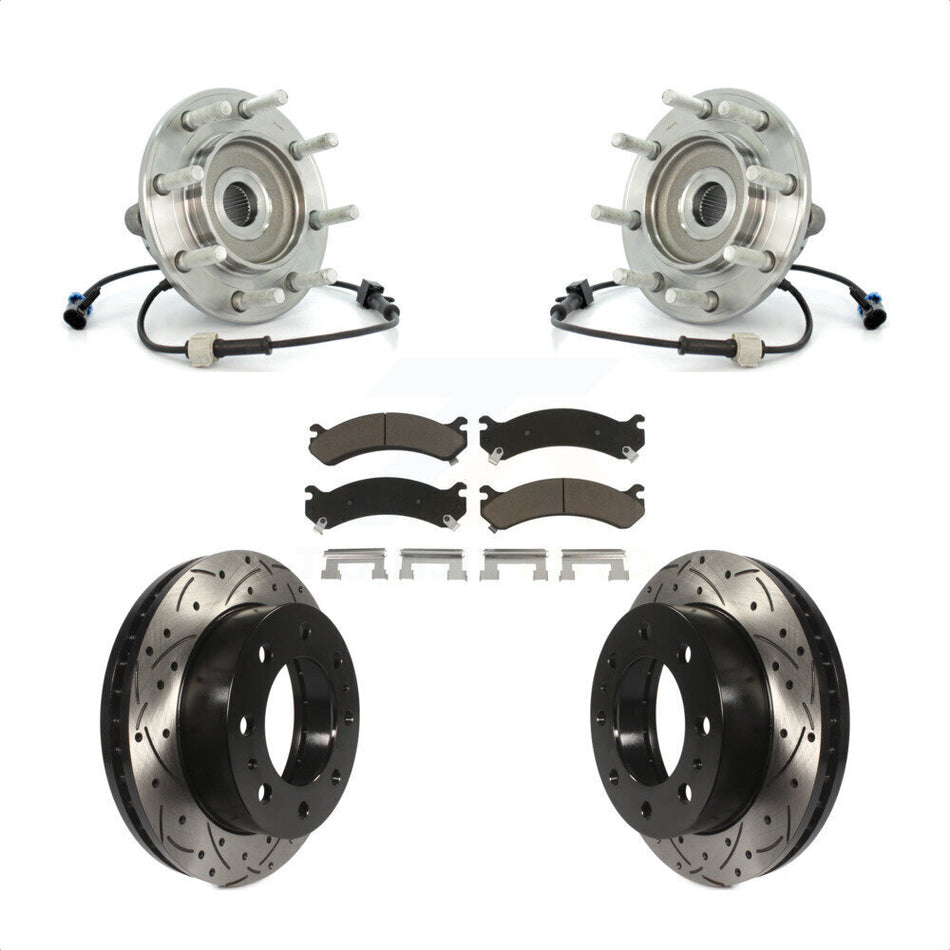 Front Hub Bearing Assembly With Coated Drilled Slotted Disc Brake Rotors And Ceramic Pads Kit For Chevrolet Silverado 3500 GMC Sierra Classic RWD KBB-120174