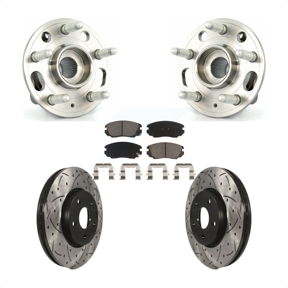 Front Hub Bearing Assembly With Coated Drilled Slotted Disc Brake Rotors And Ceramic Pads Kit For Chevrolet Equinox GMC Terrain Malibu Buick Impala LaCrosse Regal Limited KBB-120176