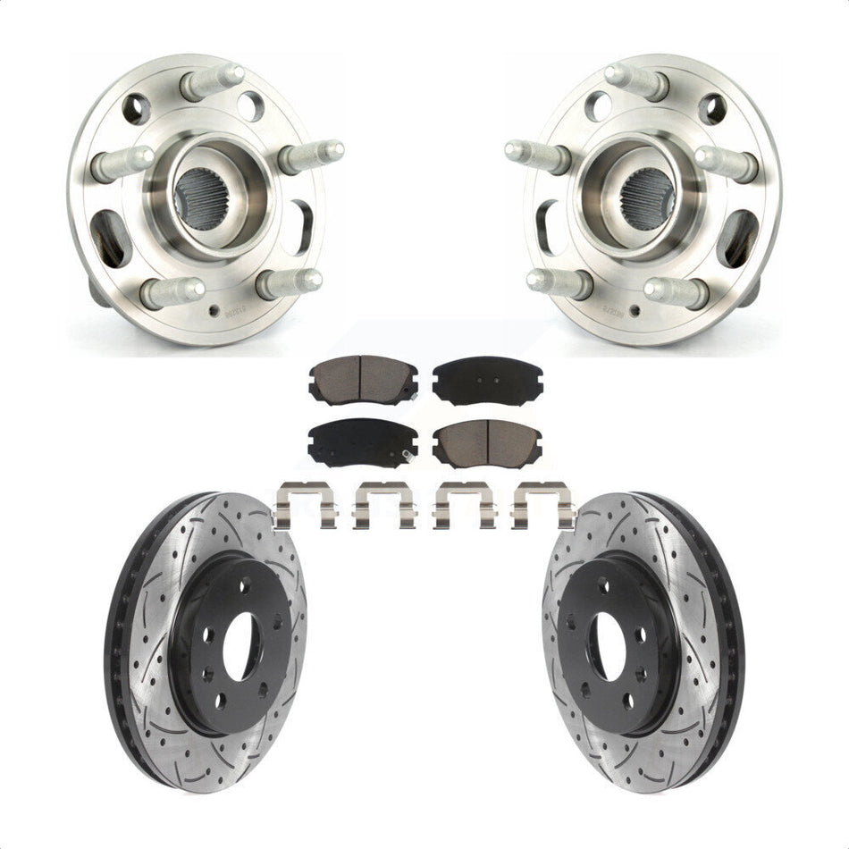 Front Hub Bearing Assembly With Coated Drilled Slotted Disc Brake Rotors And Ceramic Pads Kit For Chevrolet Malibu Buick LaCrosse Regal Limited KBB-120177