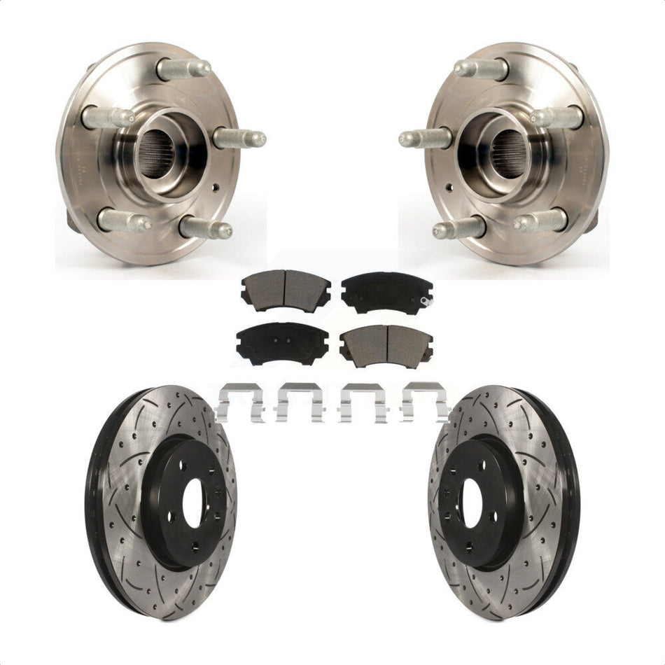 Front Hub Bearing Assembly With Coated Drilled Slotted Disc Brake Rotors And Ceramic Pads Kit For 2010-2015 Chevrolet Camaro LT LS KBB-120179