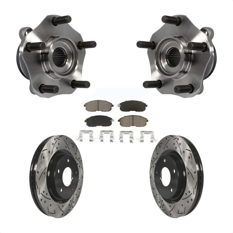 Front Hub Bearing Assembly With Coated Drilled Slotted Disc Brake Rotors And Ceramic Pads Kit For 2017-2019 Nissan Sentra Turbocharged KBB-120191