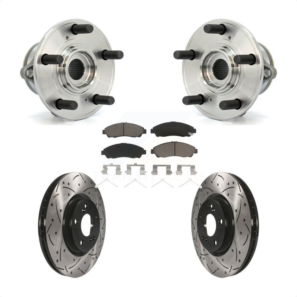 Front Hub Bearing Assembly With Coated Drilled Slotted Disc Brake Rotors And Ceramic Pads Kit For Honda Pilot Acura MDX ZDX KBB-120206
