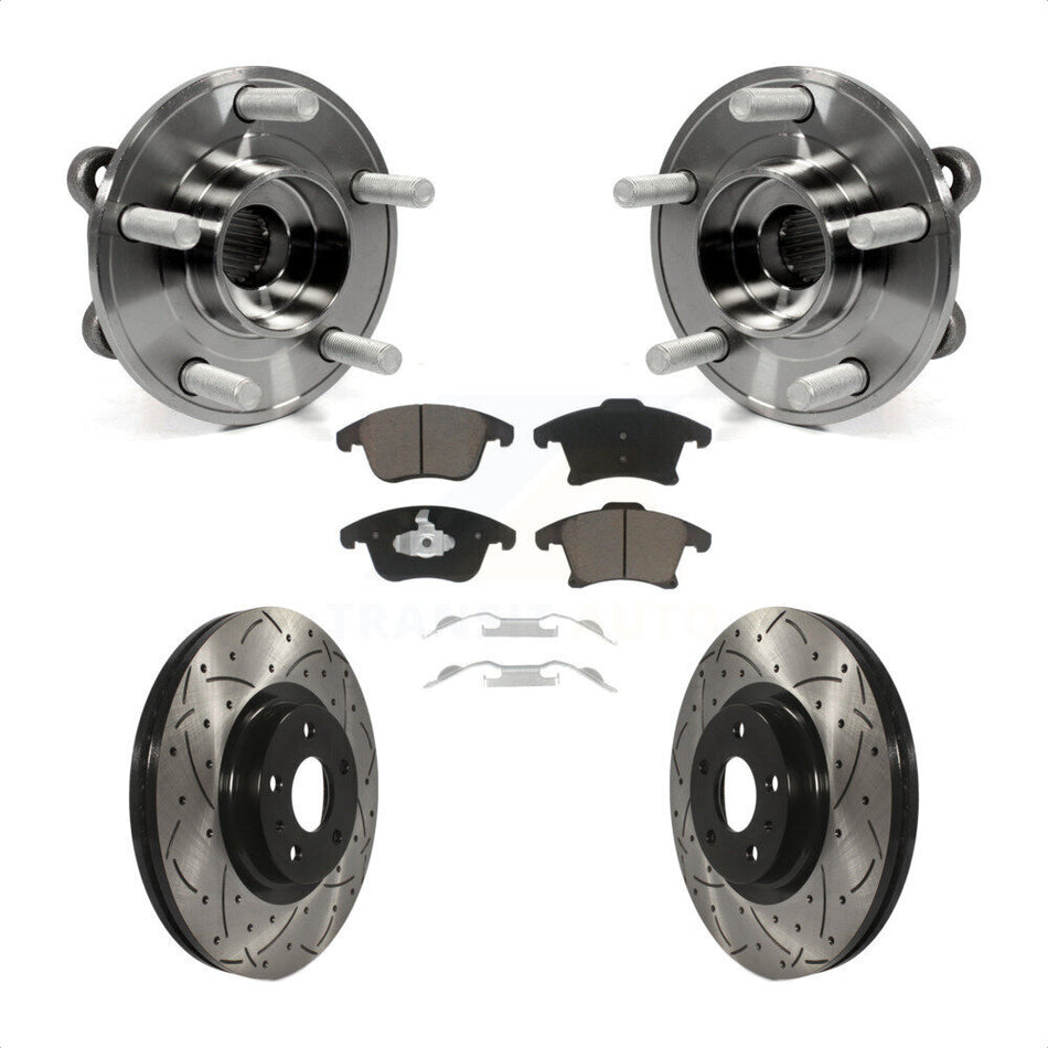 Front Hub Bearing Assembly With Coated Drilled Slotted Disc Brake Rotors And Ceramic Pads Kit For Ford Fusion Lincoln MKZ KBB-120210