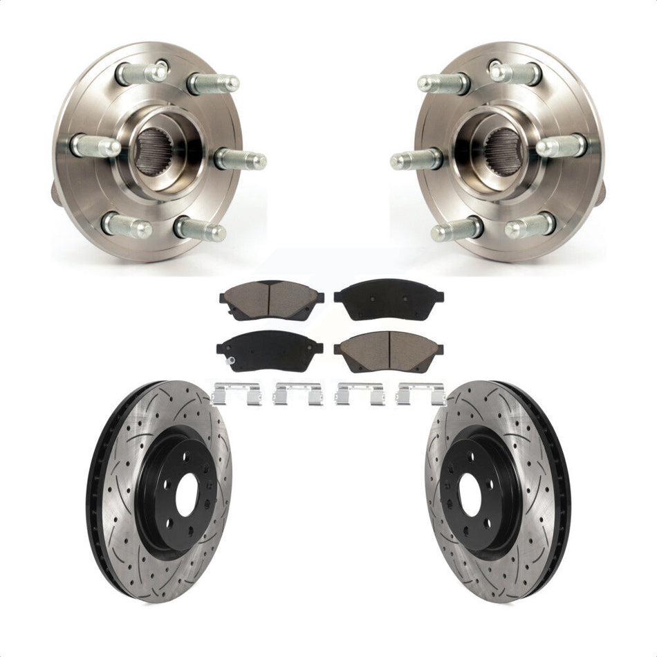 Front Hub Bearing Assembly With Coated Drilled Slotted Disc Brake Rotors And Ceramic Pads Kit For Cadillac SRX Saab 9-4X KBB-120211