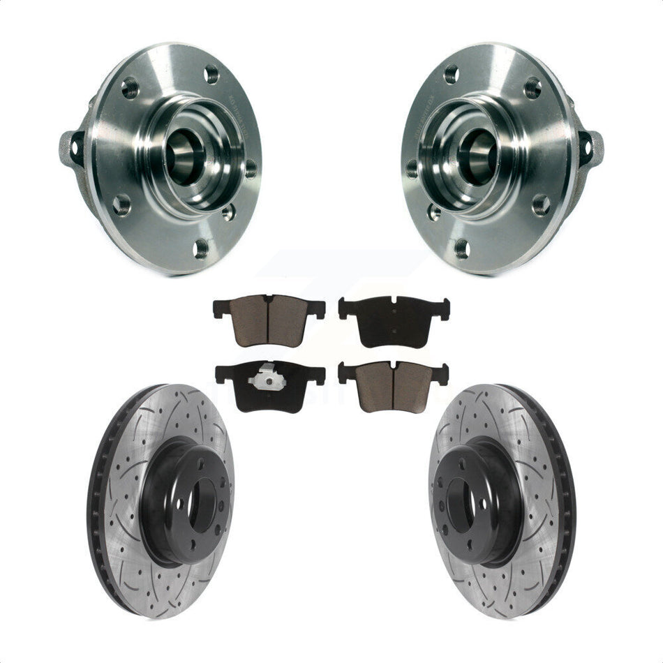 Front Hub Bearing Assembly With Coated Drilled Slotted Disc Brake Rotors And Ceramic Pads Kit For BMW 335i xDrive 328i GT 435i Gran Coupe KBB-120216