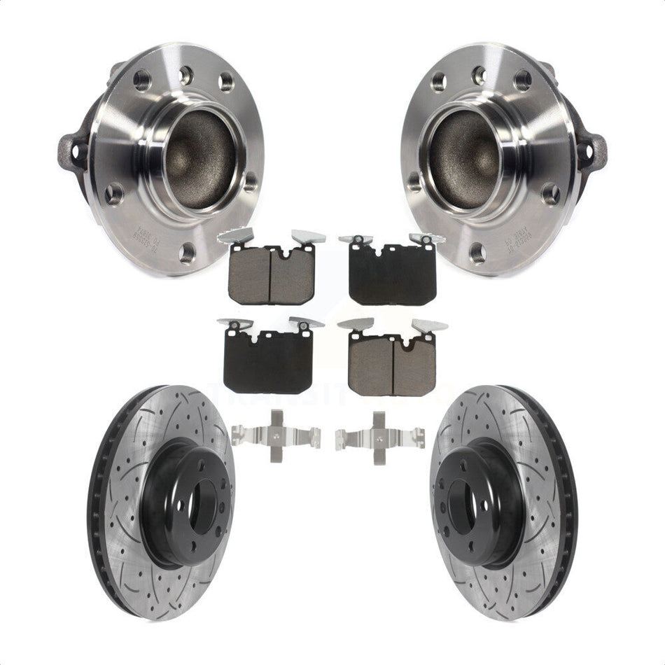 Front Hub Bearing Assembly With Coated Drilled Slotted Disc Brake Rotors And Ceramic Pads Kit For BMW 328i 428i Gran Coupe 340i 435i ActiveHybrid 3 KBB-120217