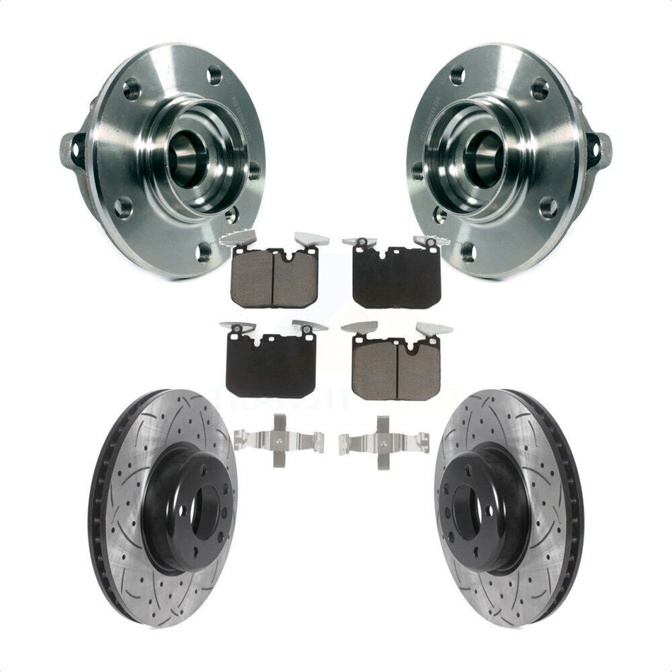 Front Hub Bearing Assembly With Coated Drilled Slotted Disc Brake Rotors And Ceramic Pads Kit For BMW 428i xDrive Gran Coupe 228i 340i 435i KBB-120220