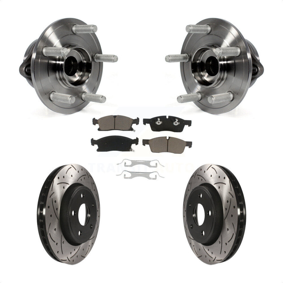 Front Hub Bearing Assembly With Coated Drilled Slotted Disc Brake Rotors And Ceramic Pads Kit For Jeep Grand Cherokee Dodge Durango KBB-120225