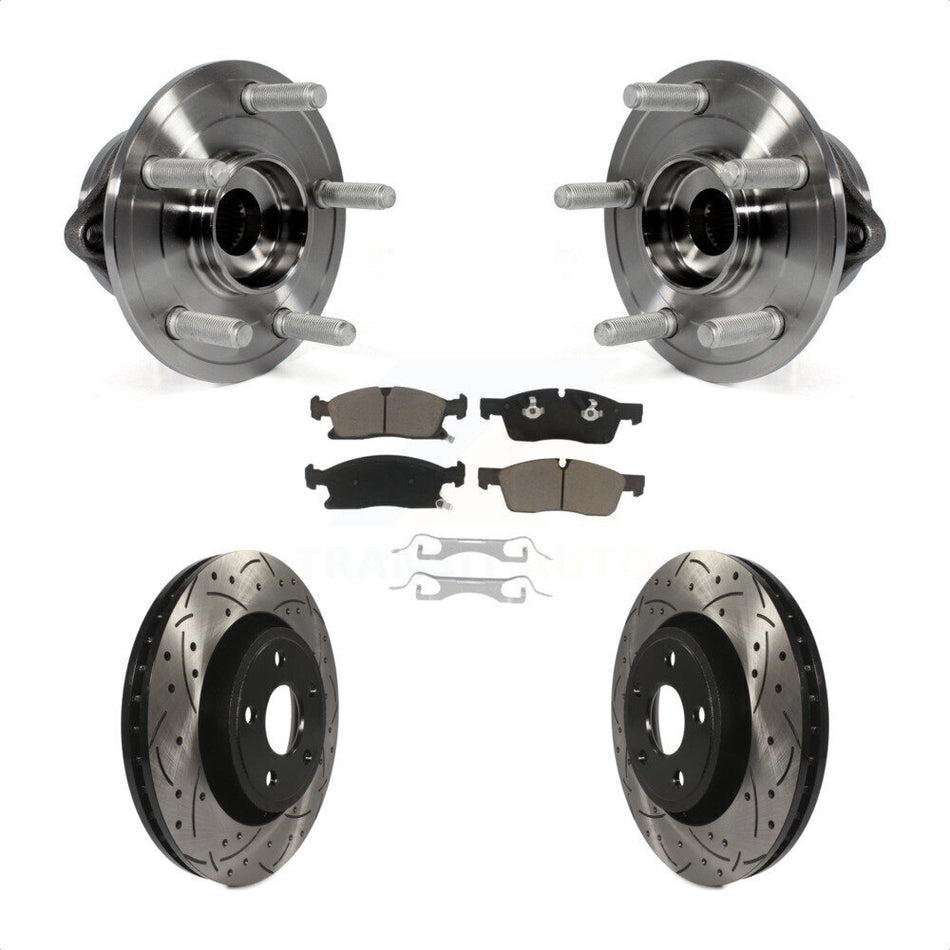 Front Hub Bearing Assembly With Coated Drilled Slotted Disc Brake Rotors And Ceramic Pads Kit For Jeep Grand Cherokee Dodge Durango WK KBB-120226