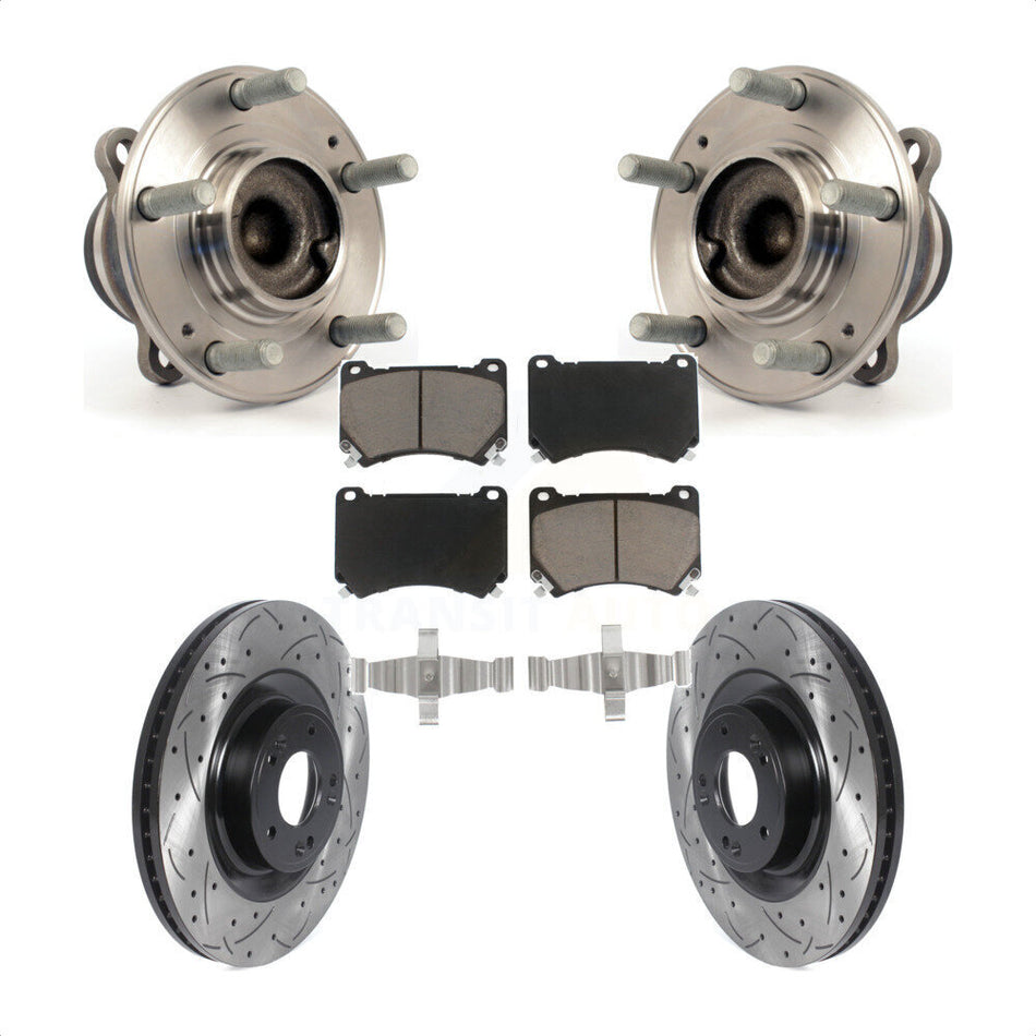 Front Hub Bearing Assembly With Coated Drilled Slotted Disc Brake Rotors And Ceramic Pads Kit For Hyundai Genesis Equus KBB-120229