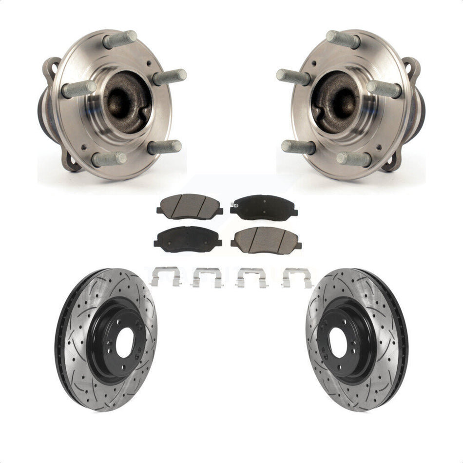 Front Hub Bearing Assembly With Coated Drilled Slotted Disc Brake Rotors And Ceramic Pads Kit For 2012 Hyundai Genesis 3.8L KBB-120230