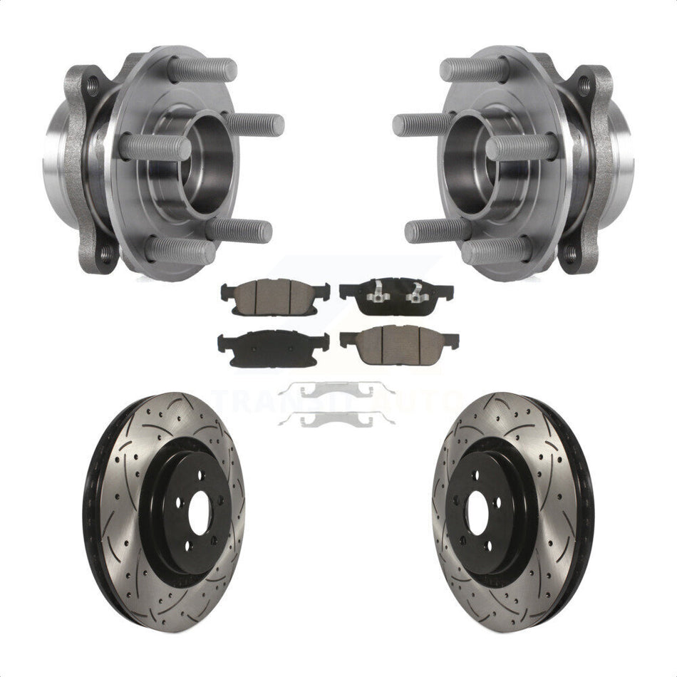 Front Hub Bearing Assembly With Coated Drilled Slotted Disc Brake Rotors And Ceramic Pads Kit For Ford Edge Lincoln MKX Nautilus KBB-120235