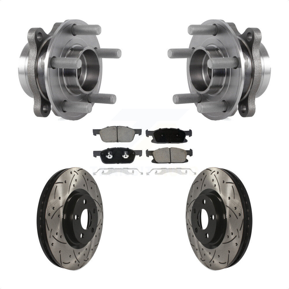 Front Hub Bearing Assembly Coated Drill Slot Brake Rotor Pads Kit For Lincoln Continental KBB-120237