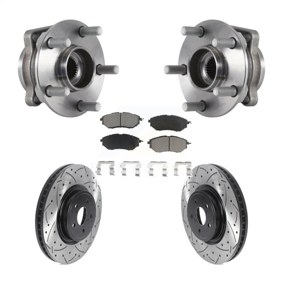 Front Hub Bearing Assembly With Coated Drilled Slotted Disc Brake Rotors And Ceramic Pads Kit For Subaru Forester 2.0L KBB-120240