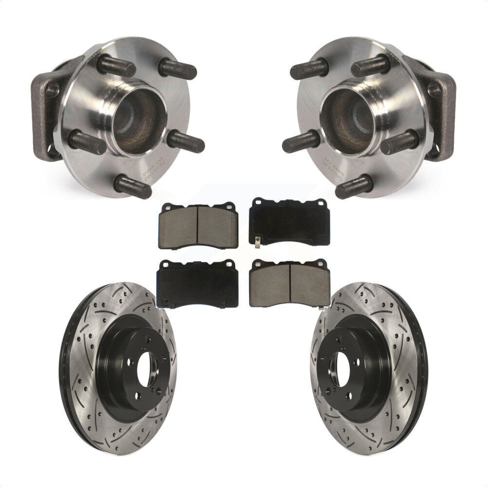 Front Hub Bearing Assembly With Coated Drilled Slotted Disc Brake Rotors And Ceramic Pads Kit For 2019 Toyota 86 TRD Special Edition Without Brembo Brakes KBB-120242