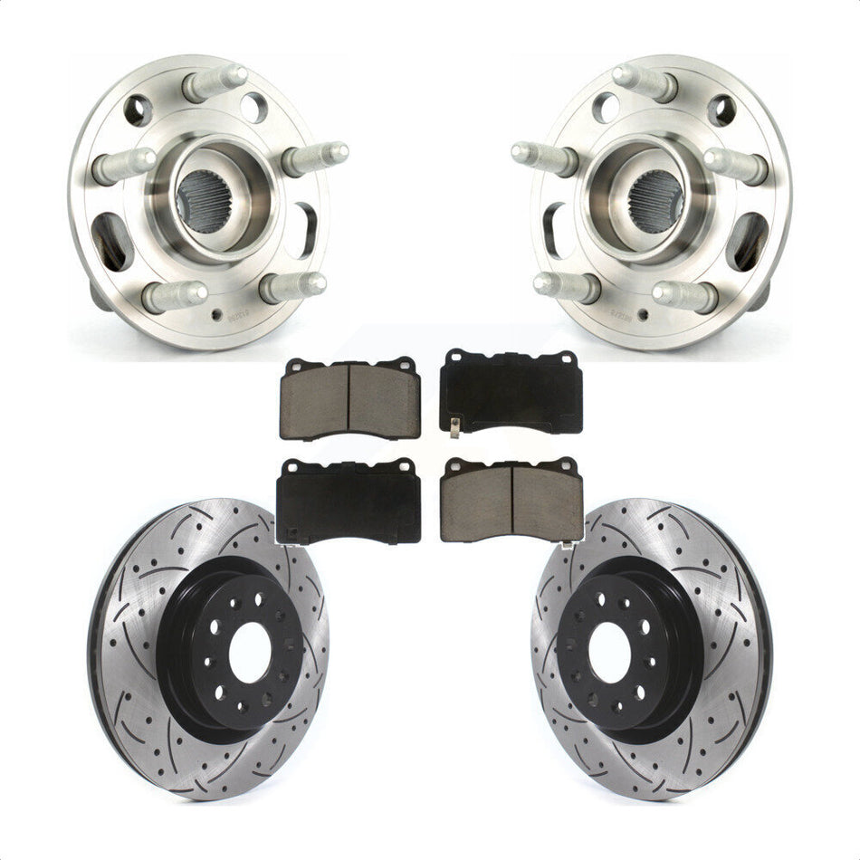 Front Hub Bearing Assembly Coated Drilled Slotted Disc Brake Rotor And Ceramic Pads Kit For 2015 Cadillac CTS Base Premium Luxury Performance with AWD With 18" Factory Wheels KBB-120246