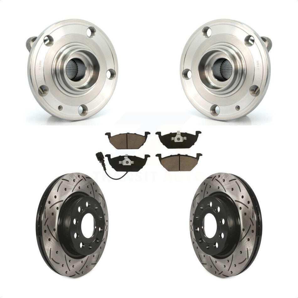Front Hub Bearing Assembly With Coated Drilled Slotted Disc Brake Rotors And Ceramic Pads Kit For 2011-2015 Volkswagen Jetta 280mm Diameter Rotor KBB-120249