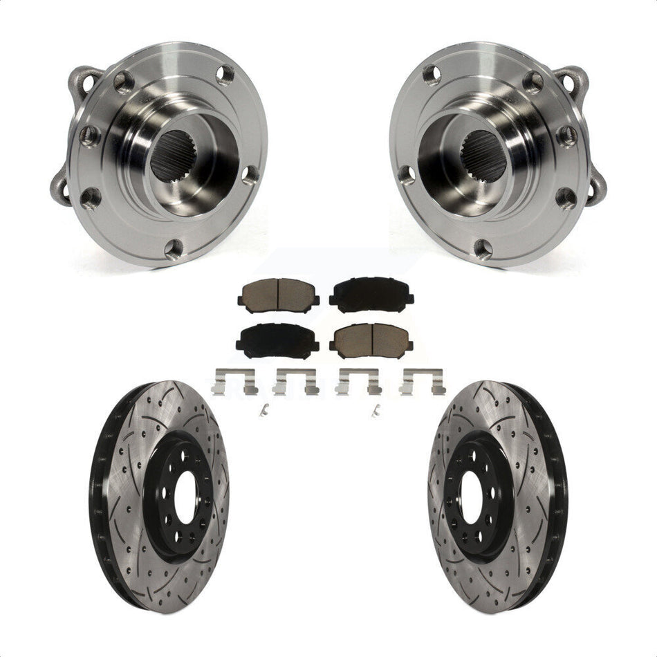 Front Hub Bearing Assembly With Coated Drilled Slotted Disc Brake Rotors And Ceramic Pads Kit For Dodge Dart Chrysler 200 KBB-120255