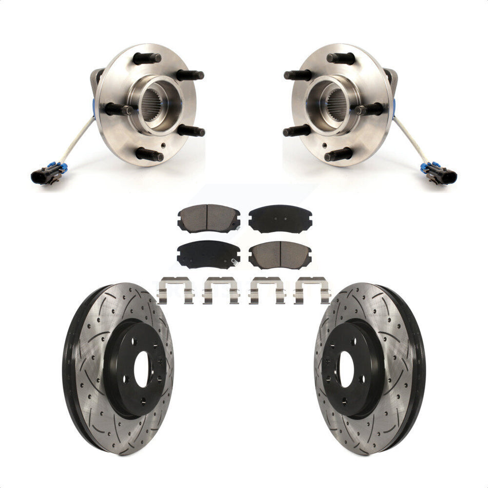 Front Hub Bearing Assembly With Coated Drilled Slotted Disc Brake Rotors And Ceramic Pads Kit For 2010 Buick Allure KBB-120256